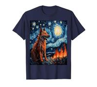 Funny Wolf Art Painting Dog Lover Starry Night Wolf Van Gogh T-Shirt, Men, Navy Blue, 5X-Large