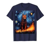Funny Wolf Art Painting Dog Lover Starry Night Wolf Van Gogh T-Shirt, Men, Navy Blue, 5X-Large