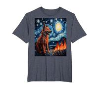 Funny Wolf Art Painting Dog Lover Starry Night Wolf Van Gogh T-Shirt, Men's Big and Tall, Heather Blue, 6X Tall