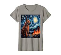 Funny Wolf Art Painting Dog Lover Starry Night Wolf Van Gogh T-Shirt, Women, Slate Grey, Large