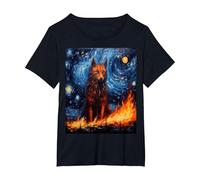 Funny Wolf Art Painting Dog Lover Starry Night Wolf Van Gogh T-Shirt, Women's Plus, Black, 6X