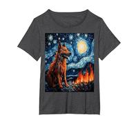 Funny Wolf Art Painting Dog Lover Starry Night Wolf Van Gogh T-Shirt, Women's Plus, Dark Heather Grey, 3X