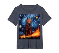 Funny Wolf Art Painting Dog Lover Starry Night Wolf Van Gogh T-Shirt, Women's Plus, Heather Blue, 1X