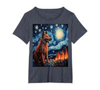 Funny Wolf Art Painting Dog Lover Starry Night Wolf Van Gogh T-Shirt, Women's Plus, Heather Blue, 4X