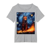 Funny Wolf Art Painting Dog Lover Starry Night Wolf Van Gogh T-Shirt, Women's Plus, Heather Grey, 6X