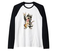 Funny Wolf Cartoon Guitar Player Rock Music Lover Design Raglan Baseball Tee