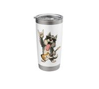 Funny Wolf Cartoon Guitar Player Rock Music Lover Design Stainless Steel Insulated Tumbler