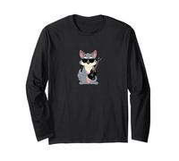 Funny Wolf Wearing Sunglasses Playing Electric Guitar Long Sleeve T-Shirt