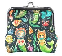 Funny Women Cute Coin Purse Leather Kiss Lock Whimsical Aquatic Cats Mermaids Divers Change Purse for Coins, Whimsical Aquatic Cats Mermaids Divers, Classic