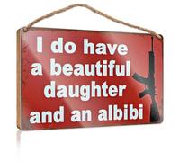 Funny Wood Decor Beautiful Daughter And An Alibi Wooden Sign Bar Signs For Man Cave Hanging Wall Decor Sign(20X30CM)
