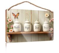 Funny Wood Decor Jars Of Faith, Hope, Love, And Peace Wooden Sign Bar Signs For Man Cave Hanging Wall Decor Sign(15X28CM)