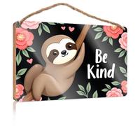 Funny Wood Decor Kind Sloth In Floral Frame Wooden Sign Bar Signs For Man Cave Hanging Wall Decor Sign(15X28CM)