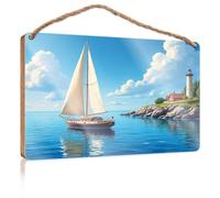 Funny Wood Decor Sailing Boat By The Lighthouse Wooden Sign Bar Signs For Man Cave Hanging Wall Decor Sign(23X35CM)