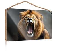 Funny Wood Hanging Sign Roaring Lion with Sharp Teeth Wooded Sign Bathroom Signs for Home Funny Plaques for Men(23X35CM)