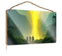Funny Wood Hanging Sign Three Figures Walk Towards A Glowing Light in A Misty Forest Wooded Sign Bathroom Signs for Home Funny Plaques for Men(23X35CM)