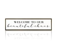 Funny Wood Sign, Wall Decor Art, Positive Home Decors, Front Door Decor for Shelf, Housewarming Gift, Framed Wooden Box Signs, Welcome to Our Beautiful Chaos Sign 17.8x4x1.2 inches