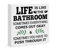 Funny Wooden Decorative Sign Life is Like The Bathroom Funny Farmhouse Wood Box Sign for Shelf Table Desk Toilet Decor Rustic Home Office Decorative Restroom Bathroom Decor