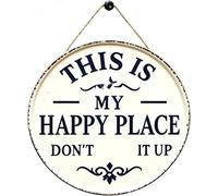 Funny Wooden Garden Sign - “This Is My Happy Place” Rustic Farmhouse Wall Decor for Patio, Backyard, Porch, Bar & Coffee Shop (11.8”)