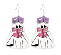 Funny Wooden Ghost Earrings Cartoon Halloween Learnning Ghost Dangle Drop Earrings for Women, Wood, No Gemstone