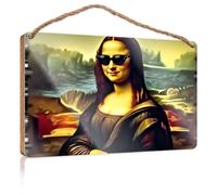 Funny Wooden Signs Modern Twist On Mona Lisa: Sunglasses And Nature Wooden Sign Posters & Prints Winter Door Decorations(20X30CM)
