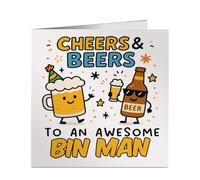 Funny Work Card for an Awesome Bin Man - Cheers & Beers Design - Retirement or Birthday Square Greeting Card - Blank Inside