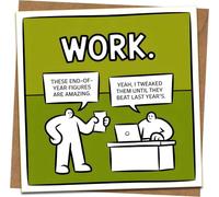 Funny Work Office Humor Greeting Card - “End-of-Year Figures” Cartoon - 145mm x 145mm - Includes Kraft Envelope - For Coworker, Boss, Colleague, Birthday, Leaving, Congratulations