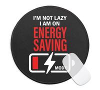 Funny Work Round Mouse Pad, I'm Not Lazy I Am on Energy Saving Mode Mousepad for Desk, Small Mouse Mat with Non-Slip Rubber Base Stitched Edge for Wireless Computer Mouse, Coworker Gifts