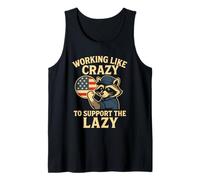 Funny Working Like Crazy to Support The Lazy US Flag Raccoon Tank Top
