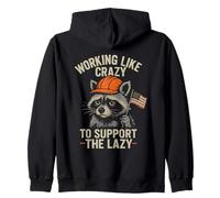 Funny Working Like Crazy To Support The Lazy US Flag Raccoon Zip Hoodie