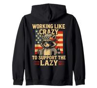 Funny Working Like Crazy To Support The Lazy US Flag Raccoon Zip Hoodie