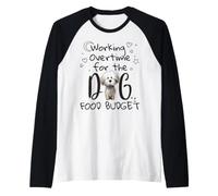 Funny Working Overtime for The Dog Food Budget Cartoon Text Raglan Baseball Tee