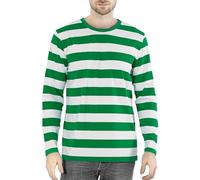Funny World Men's Cotton Striped Crew Neck Short Sleeve Basic Casual Top, Green and white striped, long sleeves, L