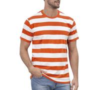 Funny World Men's Cotton Striped T-Shirt Crew Neck Short Sleeves Basic Casual Top