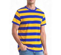 Funny World Men's Cotton Striped T-Shirt Crew Neck Short Sleeves Basic Casual Top, Blue and Yellow Striped, Medium