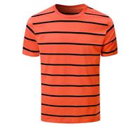 Funny World Men's Cotton Striped T-Shirt Crew Neck Short Sleeves Basic Casual Top, Orange and Black, XXL