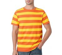 Funny World Men's Cotton Striped T-Shirt Crew Neck Short Sleeves Basic Casual Top, Yellow and Orange, XXL