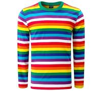 Funny World Men's Striped T-Shirt Crew Neck Long Sleeves Basic Casual Top, Rainbow Striped Long Sleeve, XXL