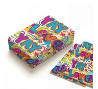 Funny Wrapping Paper - 2 Sheets Neon Graffiti Gift Wrap for Birthday, Galentine's Day & Teen Girls - Y2K Street Art Design with YAY LOVE Text, Colorful Wrapping Paper Sheets for Best Friends