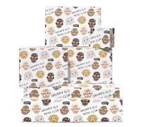 Funny Wrapping Paper White - 6 Sheets with Grumpy Old Mens Club Faces - Gift Wrap for Dad, Grandpa & Friends - Birthday Christmas Gatherings, Retirement Parties, Funny Events - by Central 23