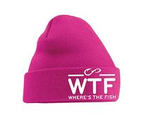 Funny WTF Wheres The Fish Sarcastic Fishing Lovers Lightweight Cozy Double-Layer Cuffed Warm Winter for Kids Teen Adults Unisex Beanie Hat (Fuchia Pink)