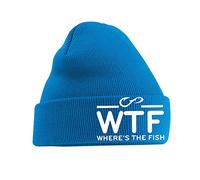 Funny WTF Wheres The Fish Sarcastic Fishing Lovers Lightweight Cozy Double-Layer Cuffed Warm Winter for Kids Teen Adults Unisex Beanie Hat (Sapphire Blue)