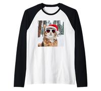 Funny X-Mas Cats and Christmas Cat in The Snow Raglan Baseball Tee