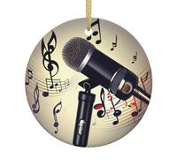 Funny Xmas Ceramic Ornament, Christmas Ornaments, Holiday Ornaments, Christmas Tree Home Decor Microphone with Music Note