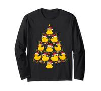Funny Xmas Lighting Santa Hat Rubber Duck Christmas Tree Long Sleeve T-Shirt