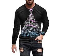 Funny Xmas Shirt for Men Christmas Tree Pullover Novelty Sweatshirt 3D Printed T-Shirt Round Neck Jumper Ugly Christmas Sweater Long Sleeve Pullover Casual Blouse Holiday Party Costume