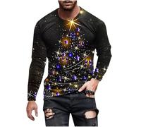 Funny Xmas Shirt for Men Christmas Tree Pullover Novelty Sweatshirt 3D Printed T-Shirt Round Neck Jumper Ugly Christmas Sweater Long Sleeve Pullover Casual Blouse Holiday Party Costume