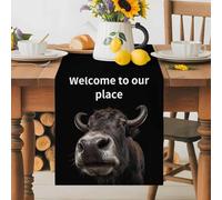 Funny Yak Table Runner 13x70 Inches Long Welcome to Our Place Cotton Linen Table Runner Burlap Style for Dinner Table Party Decor Tabletop Decorations