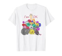 Funny Yarn Collecting I'm Ok Crochet Knitting Wool Cute Cats T-Shirt, Men, White, Medium