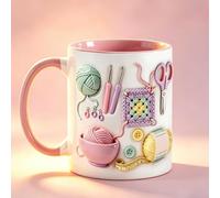 Funny Yarn Lover Mugs for Women, Knitting and Crochet Pattern Mug, Crochet Accessories Ceramic Coffee Mug, Yarn Hooks Knitting Tool Drinking Cup, Crocheting Mugs, Crochets Gift (Pink×1)