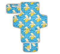Funny Yellow Bananas Blue Animal Stripes Reusable Washable Changing pad with Tissue Pocket Diaper mat Changing pad for Moms, Dads cambiadores de pa?ales para Bebes